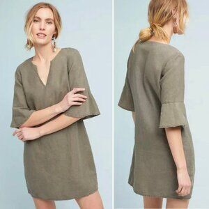 Michael Stars 100% linen mini dress khaki / taupe / tan bell sleeve XS